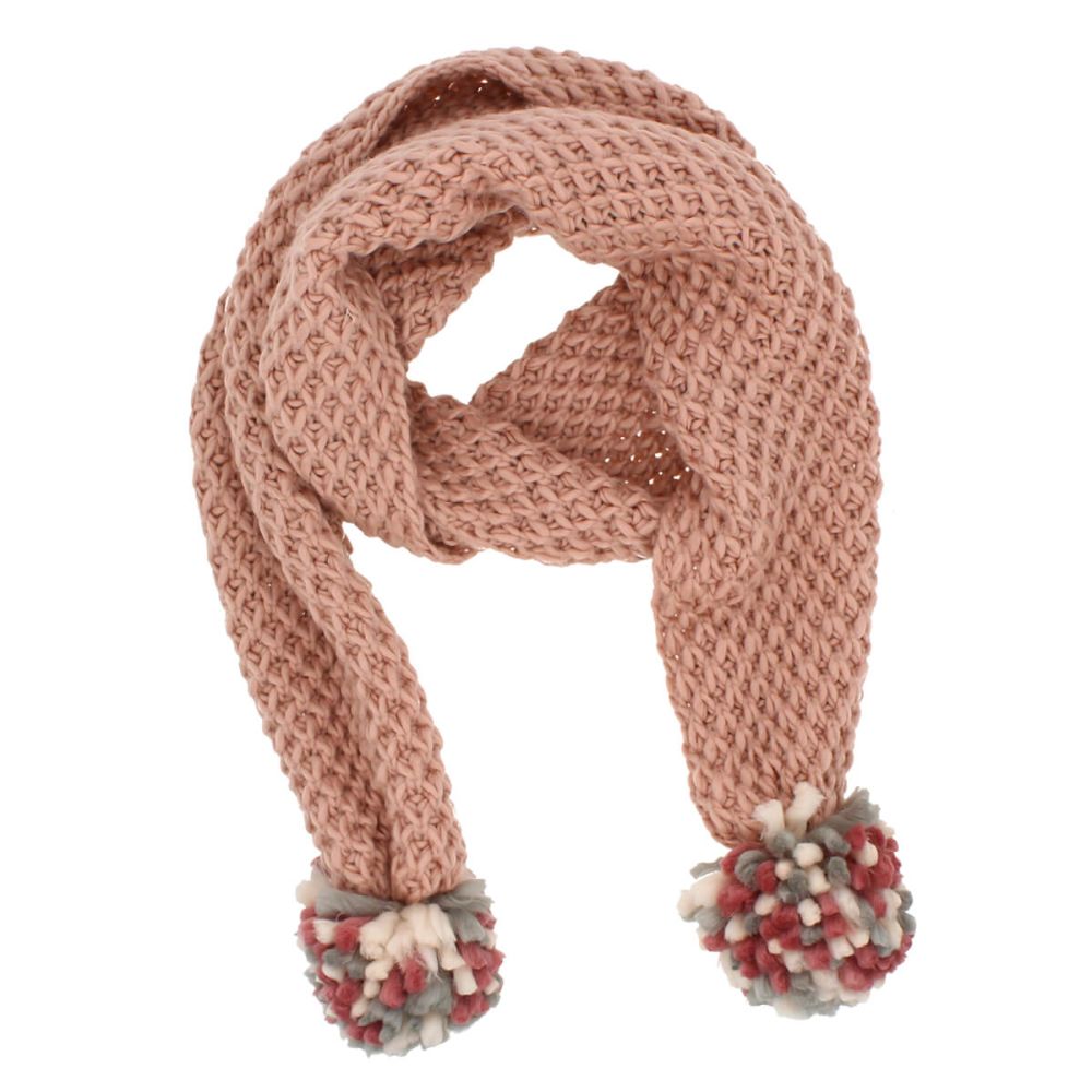 Sara Pink Knitted Pom Pom Scarf