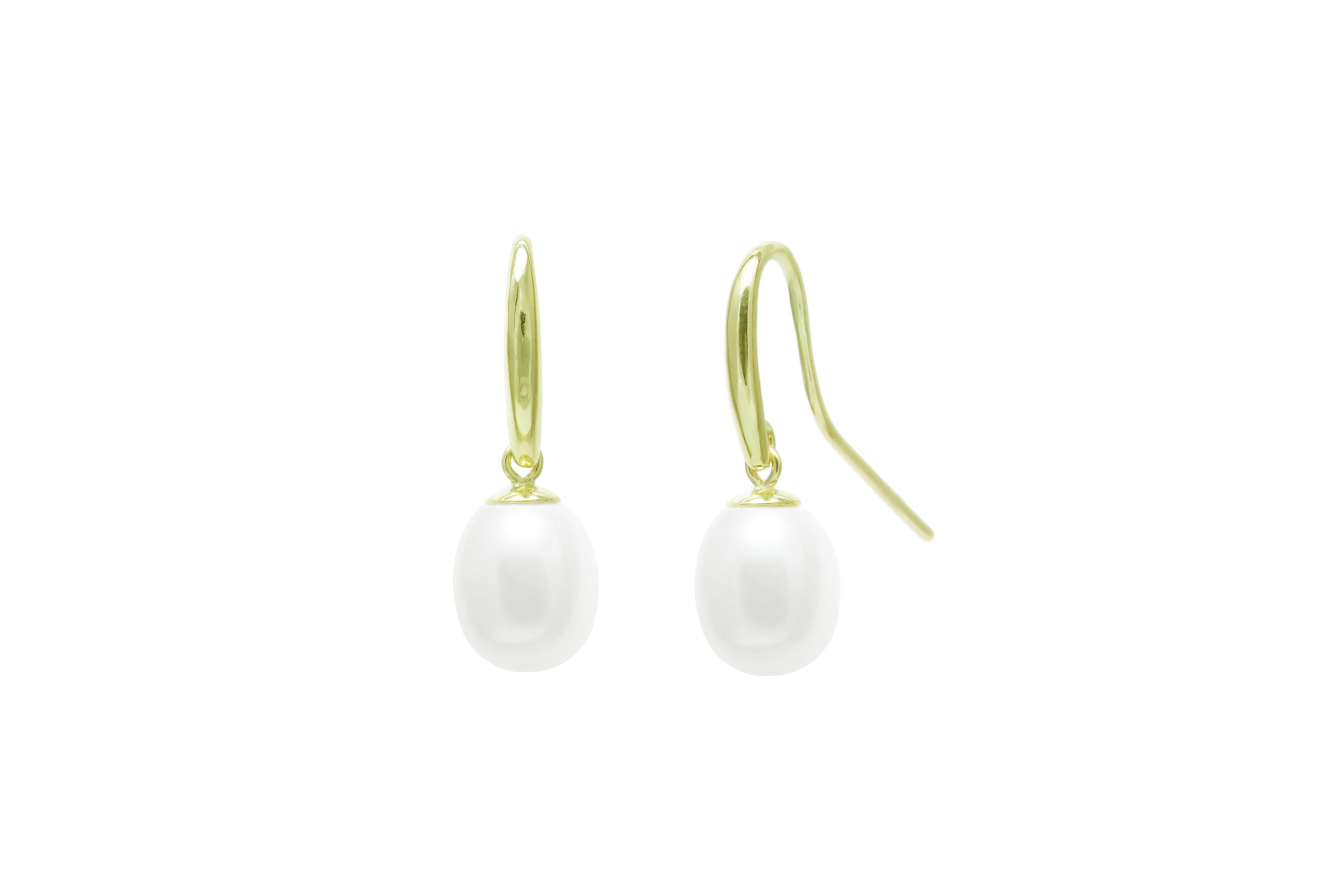 Shepherds Crook & Cap 7.5-8mm White Teardrop Pearl YG Earrings