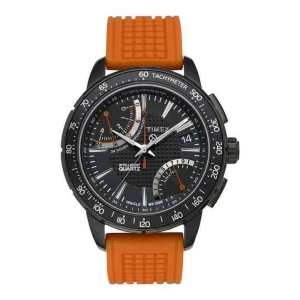 Intelligent Quartz Fly-Back Orange Rubber Watch