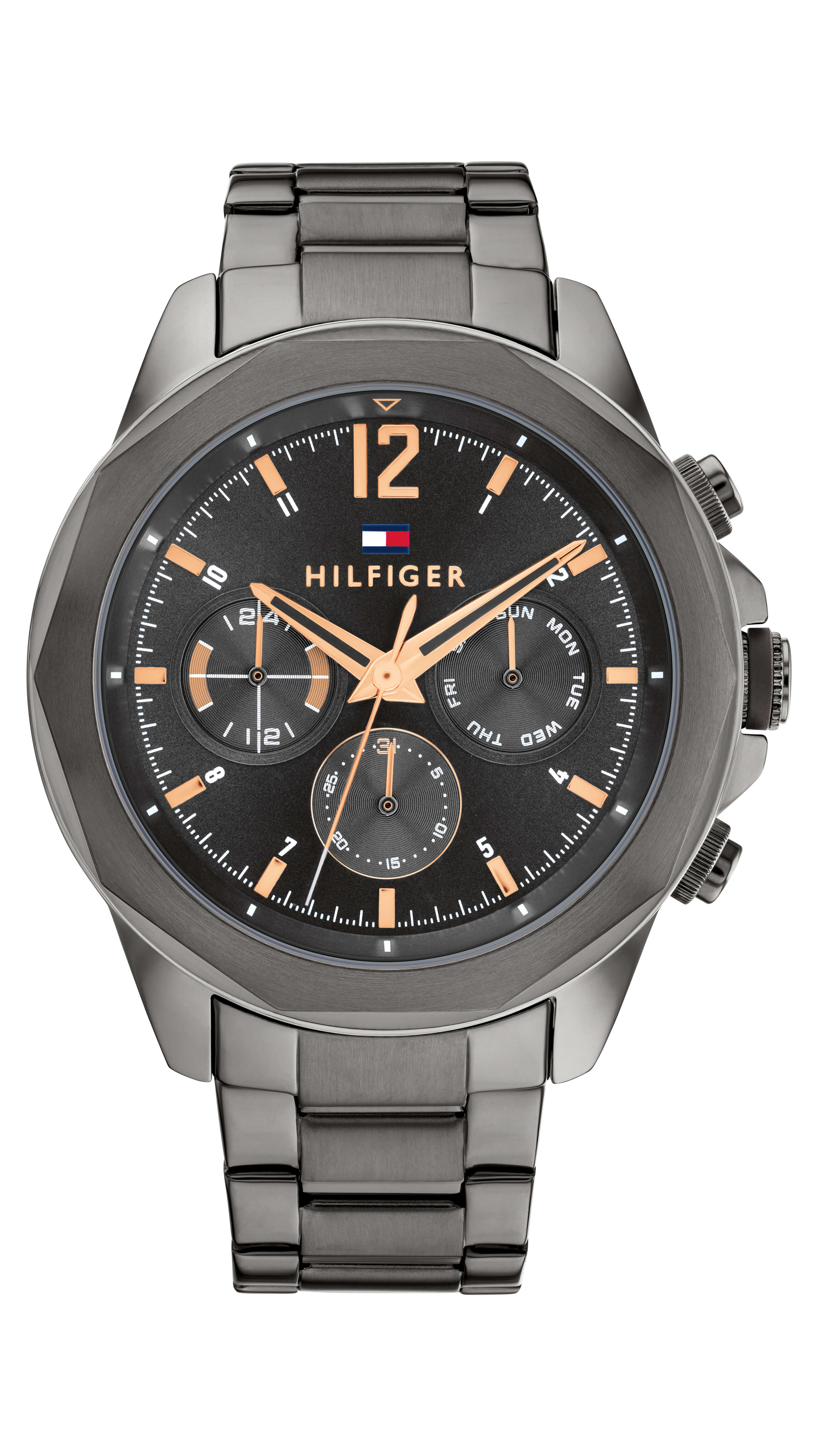 Gunmetal Grey IP Two Tone Bezel Bracelet Gents Watch