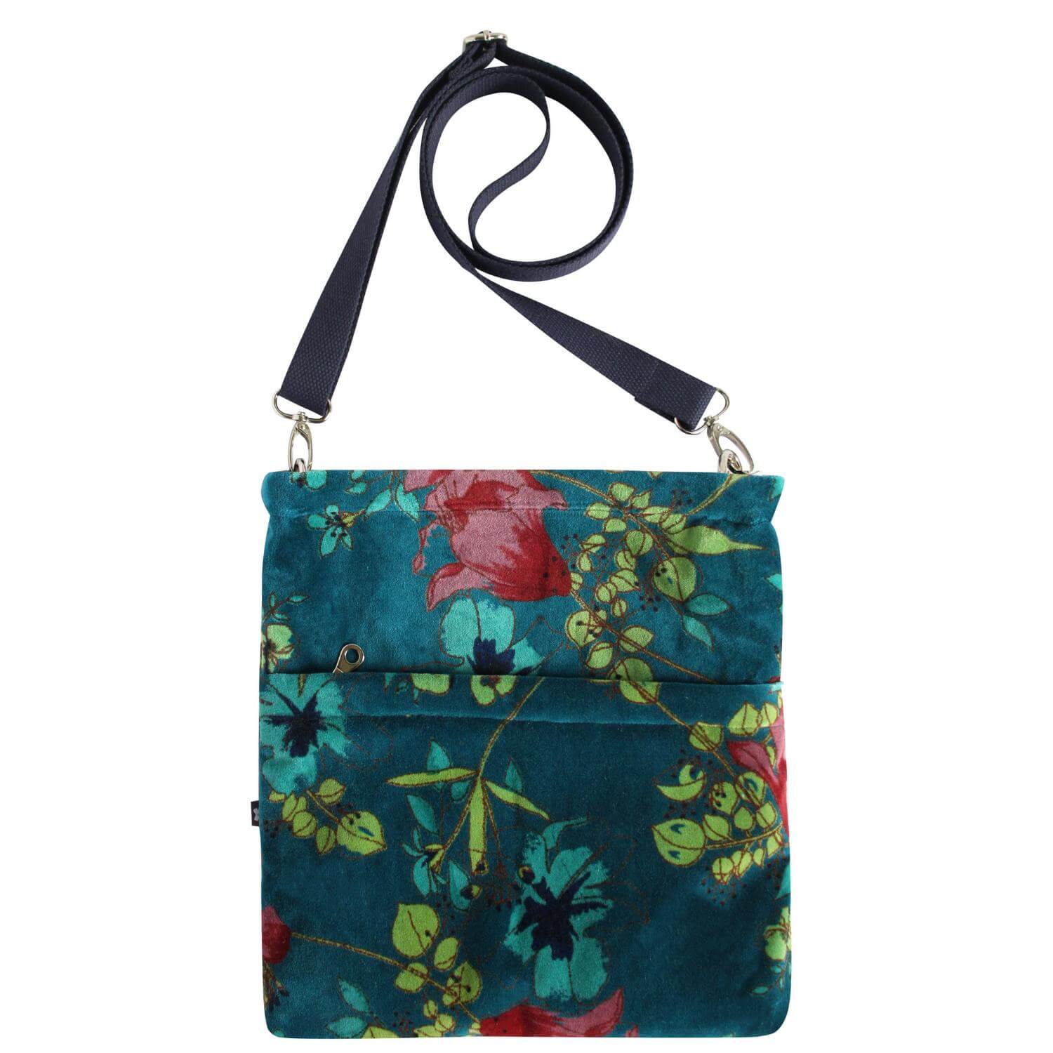 Printed Navy Velvet Messenger Bag