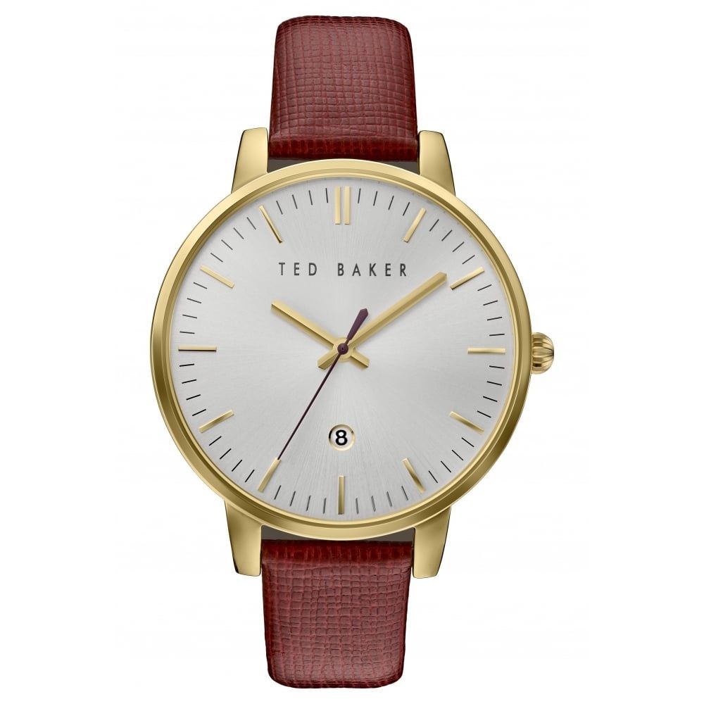 Red Leather Gold Plated Date Display Watch