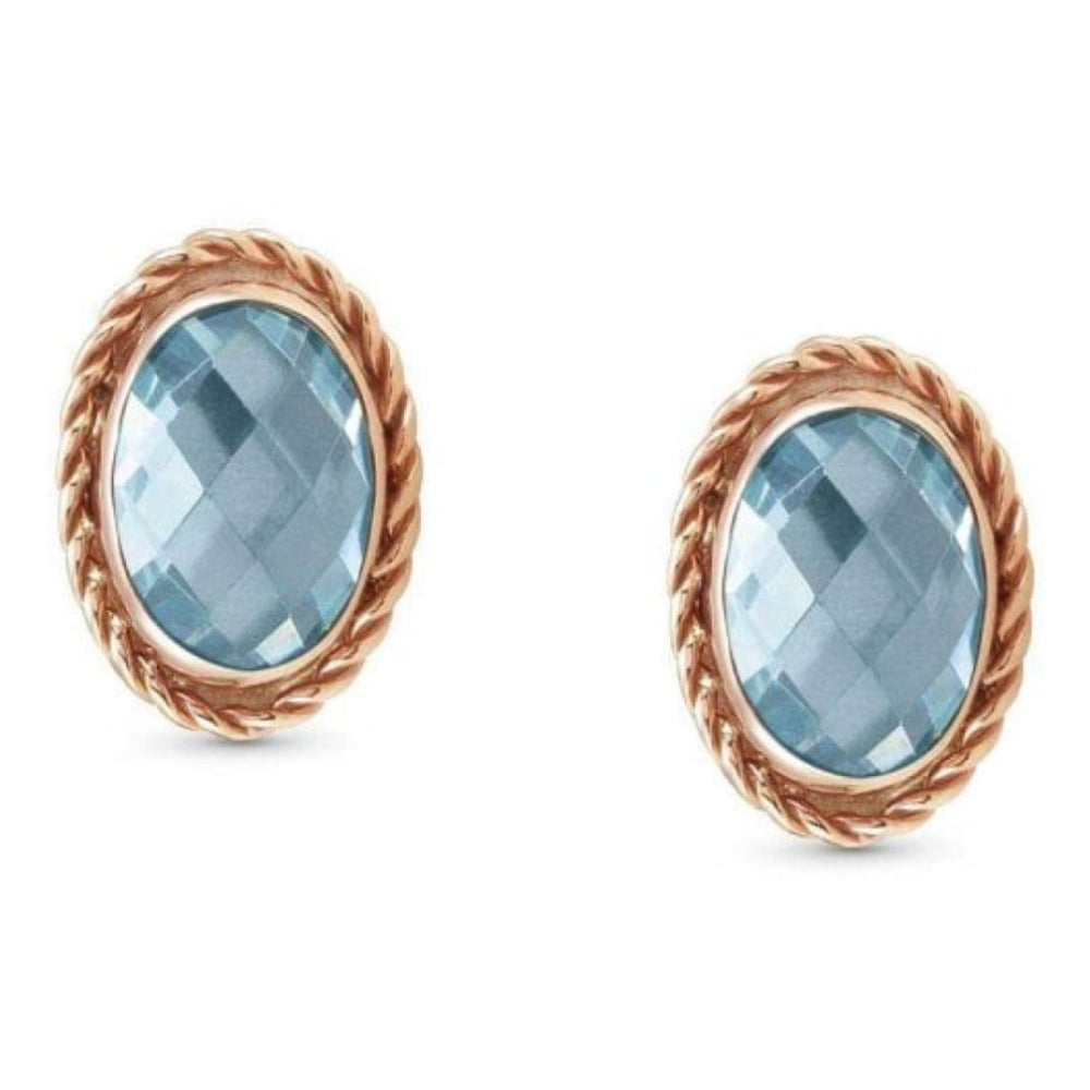 Rose Gold Plated With Light Blue CZ Oval Earrings