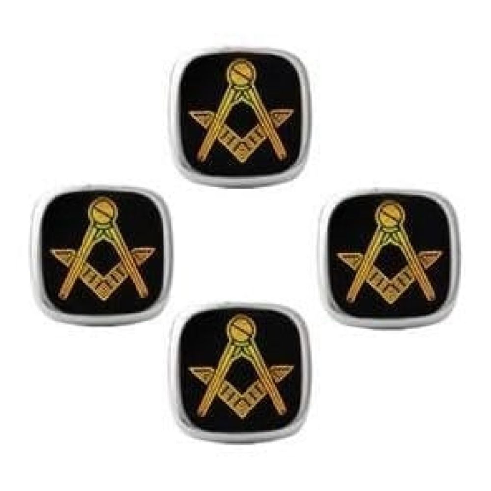 Set of 4 Real Onyx Masonic Yellow Dress Studs