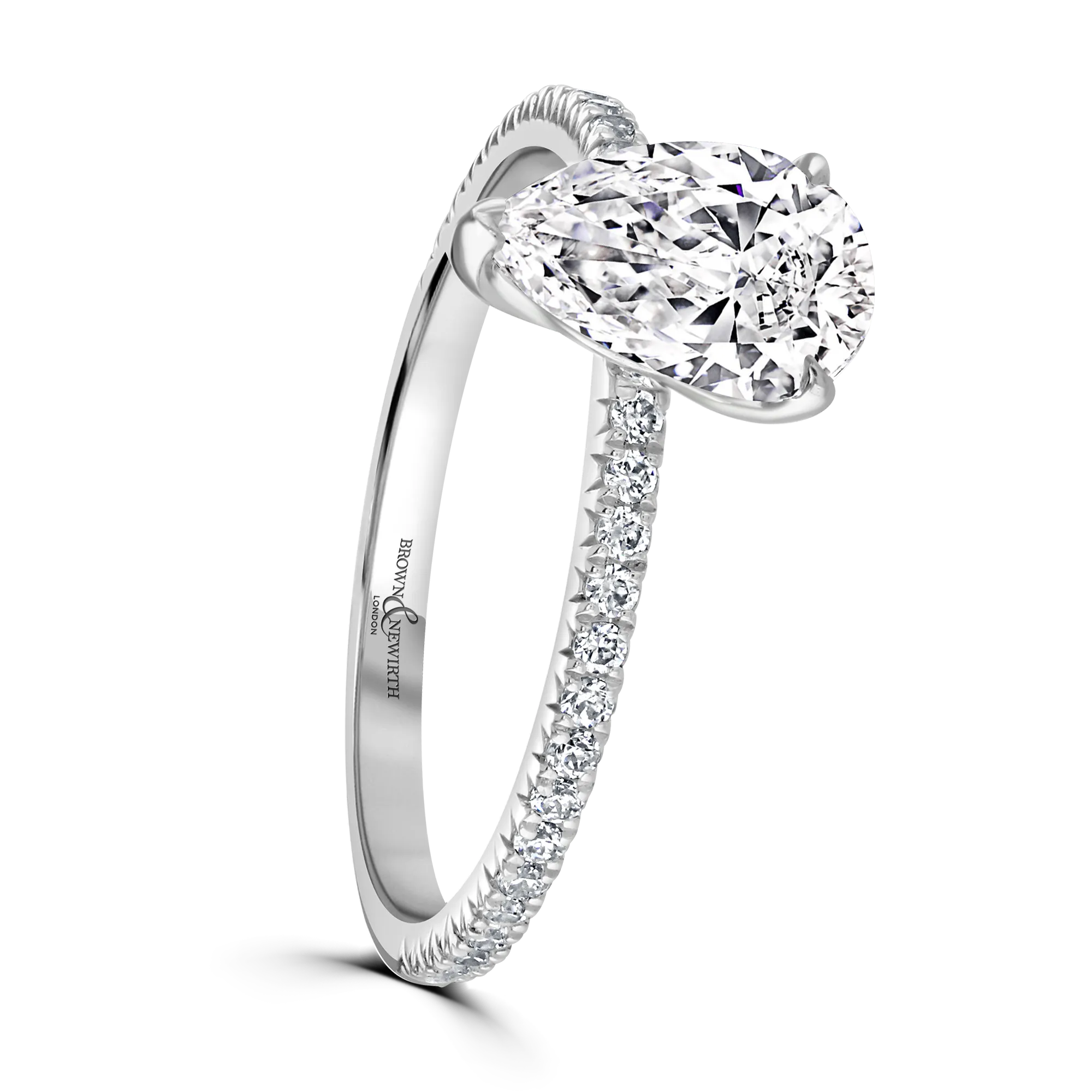 Platinum 1ct Pear Cut Laboratory Grown Diamond Solitaire With Diamond Shoulders Ring- N