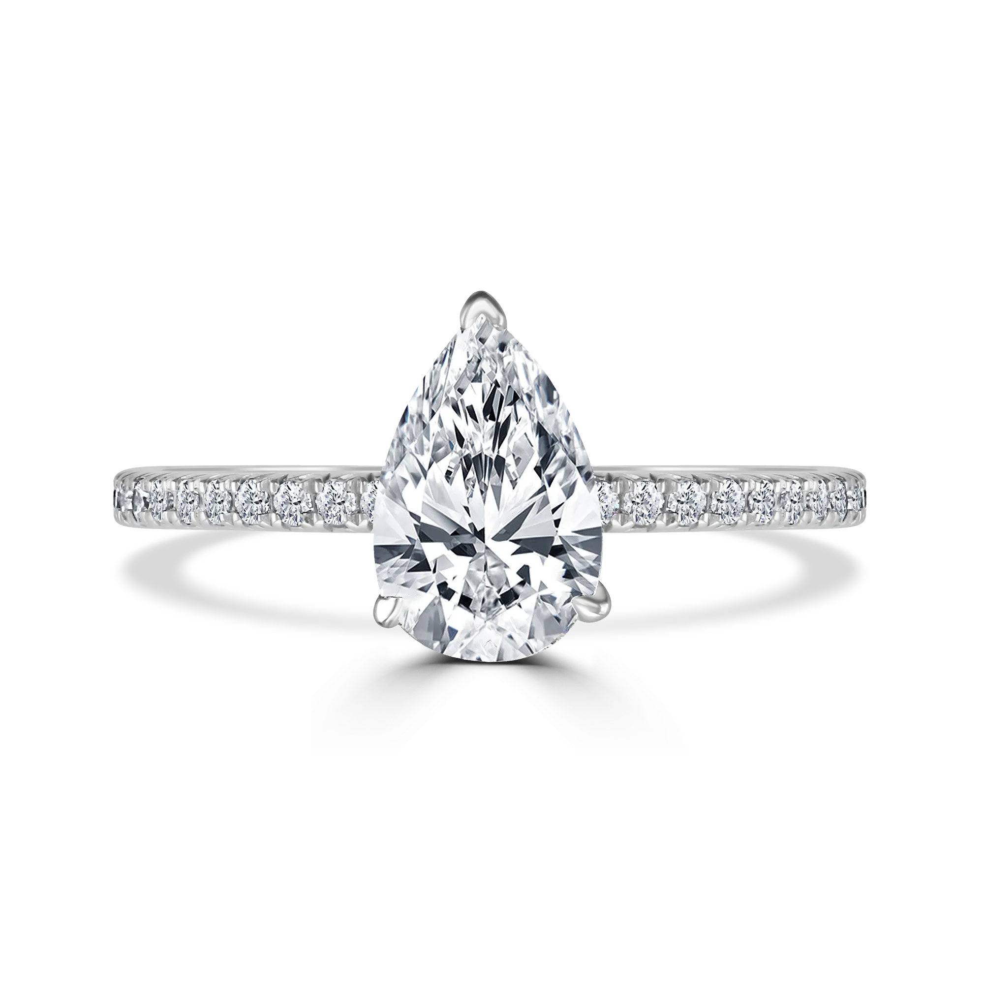 Platinum 1ct Pear Cut Laboratory Grown Diamond Solitaire With Diamond Shoulders Ring- N