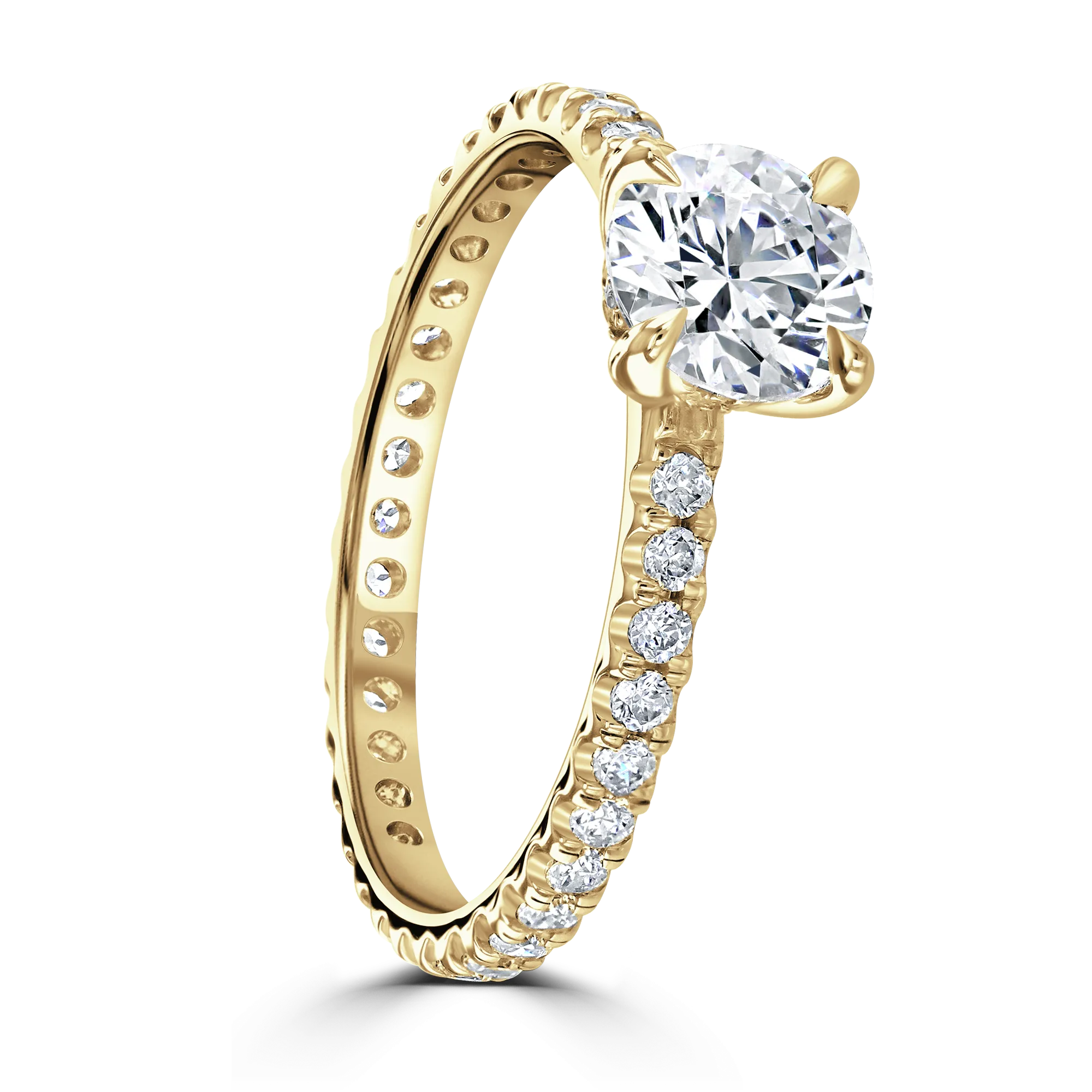 18ct Yellow Gold Four Claw Set Round Cut Hidden Halo Full Eternity Band