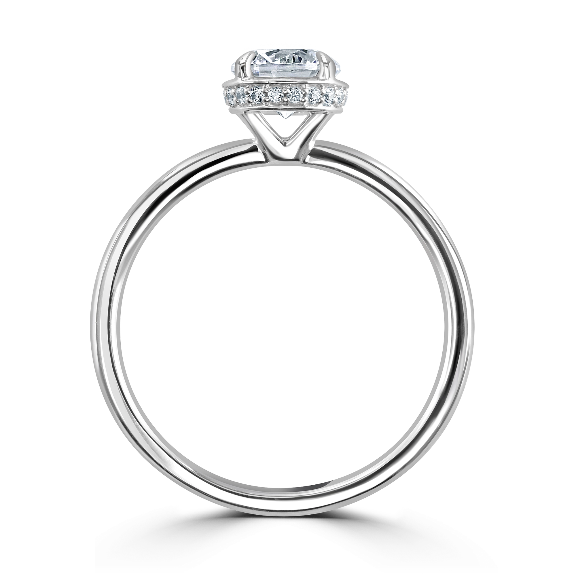 Platinum Diamond Solitaire Brilliant Round Cut Ring With Pave Set Under Bezel Setting