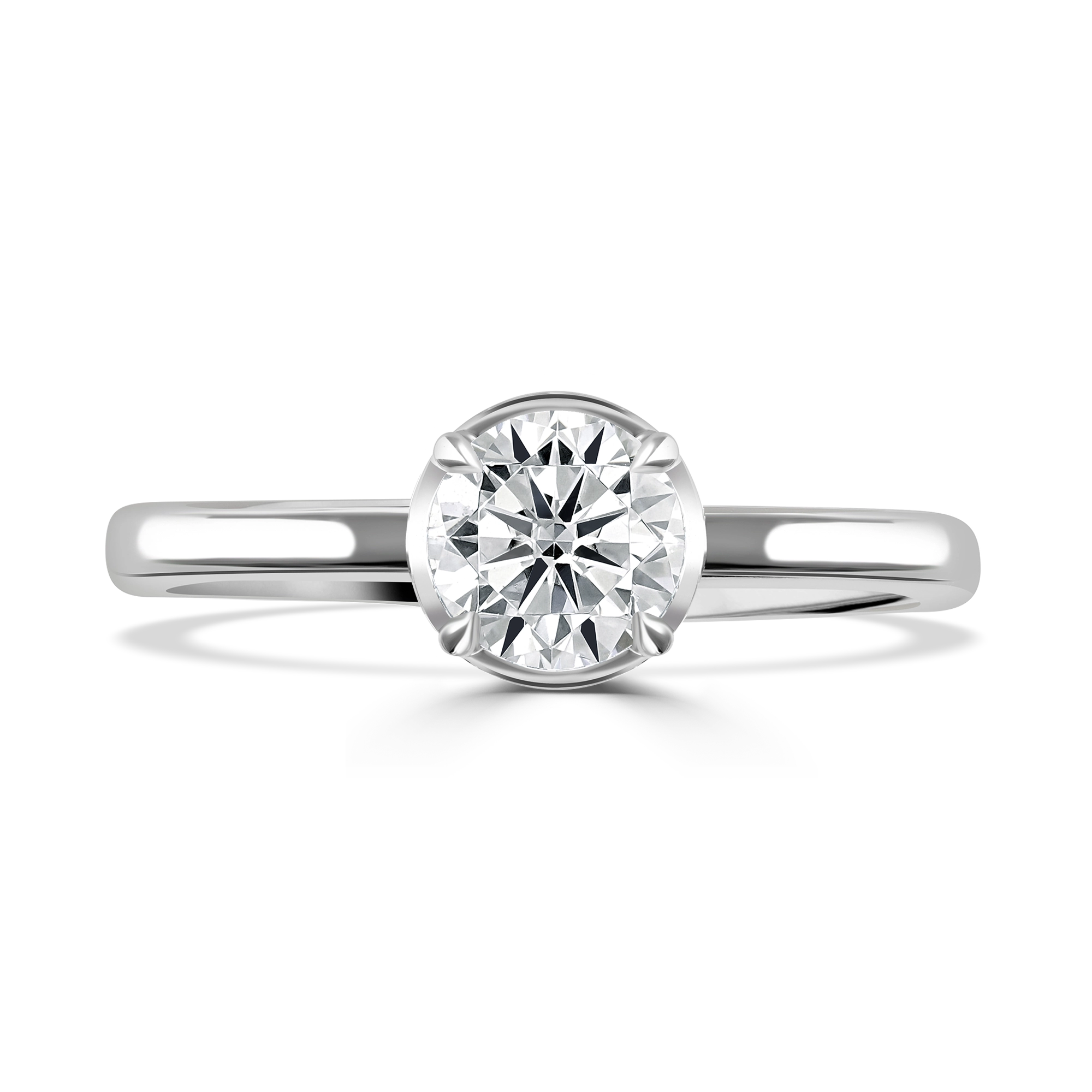 Platinum Diamond Solitaire Brilliant Round Cut Ring With Pave Set Under Bezel Setting