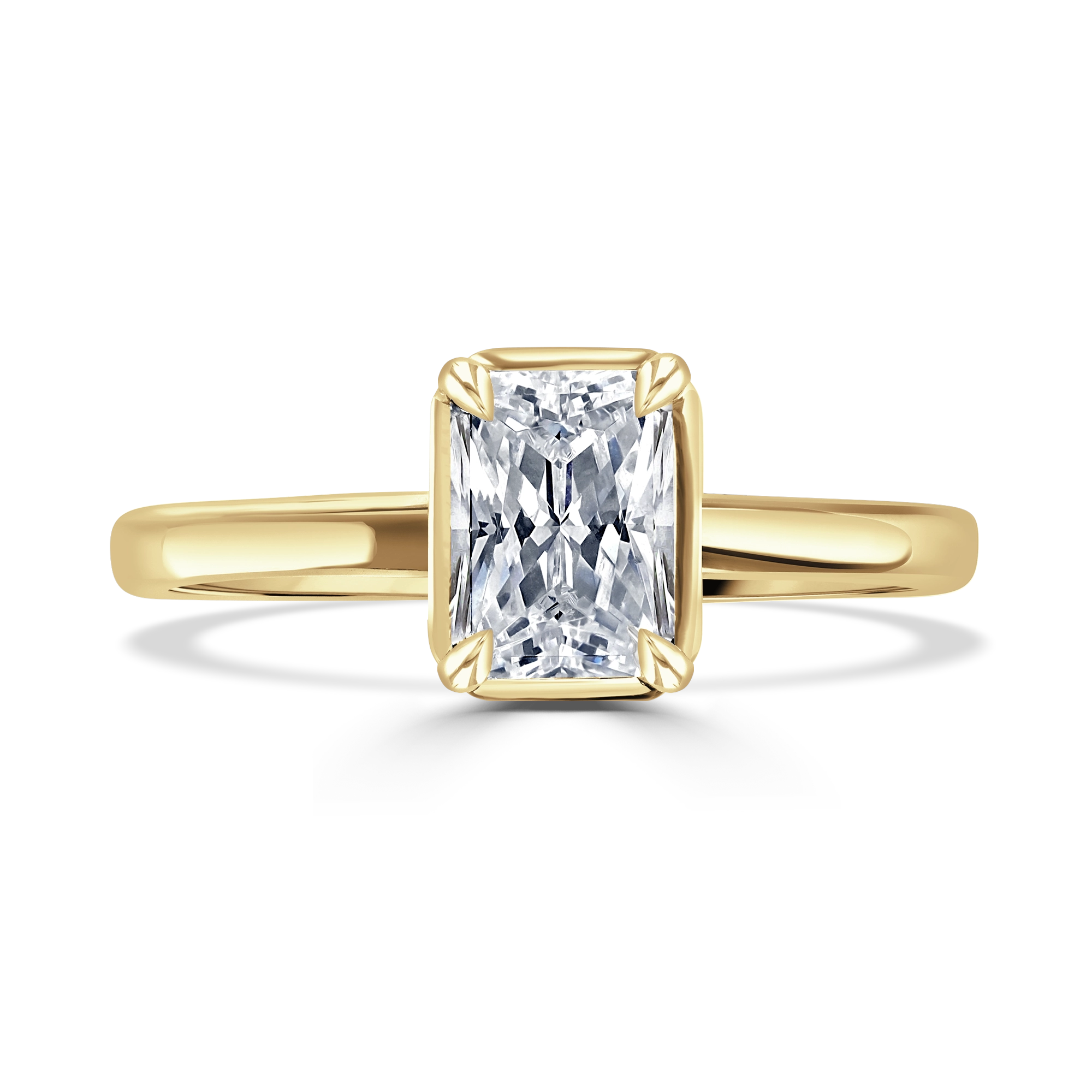 18ct Yellow Gold Ring With LG Diamond Solitaire Radiant Cut & Pave Set Under Bezel Setting