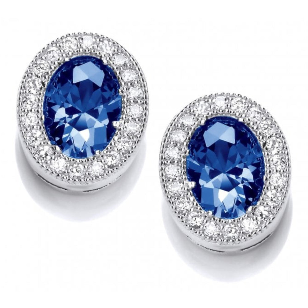 Silver Tanzanite CZ & CZ Oval Earrings