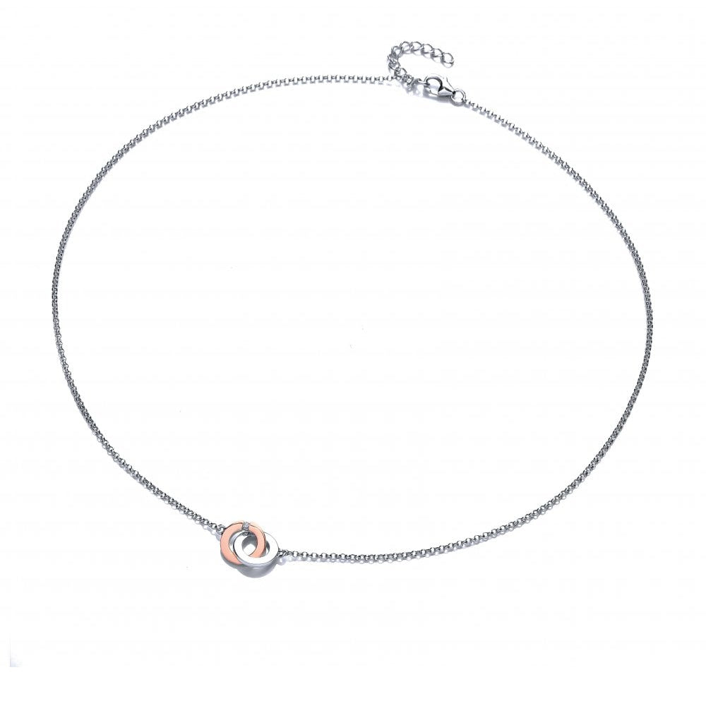 Rose Gold And Silver Linked Rings Necklace