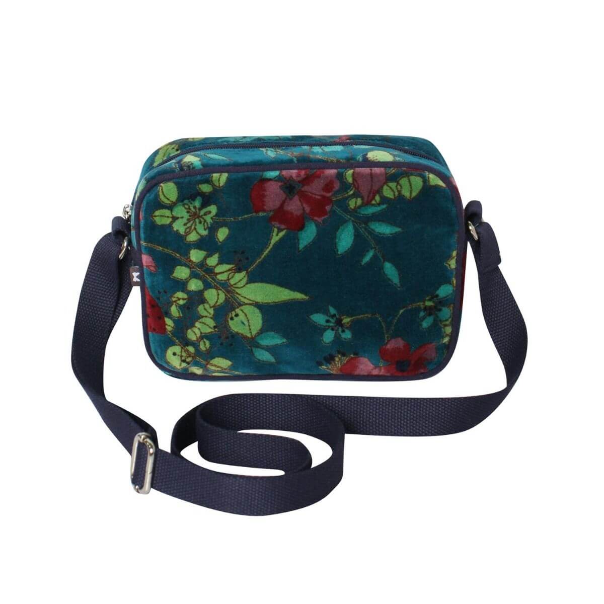 Printed Navy Velvet Camera Bag
