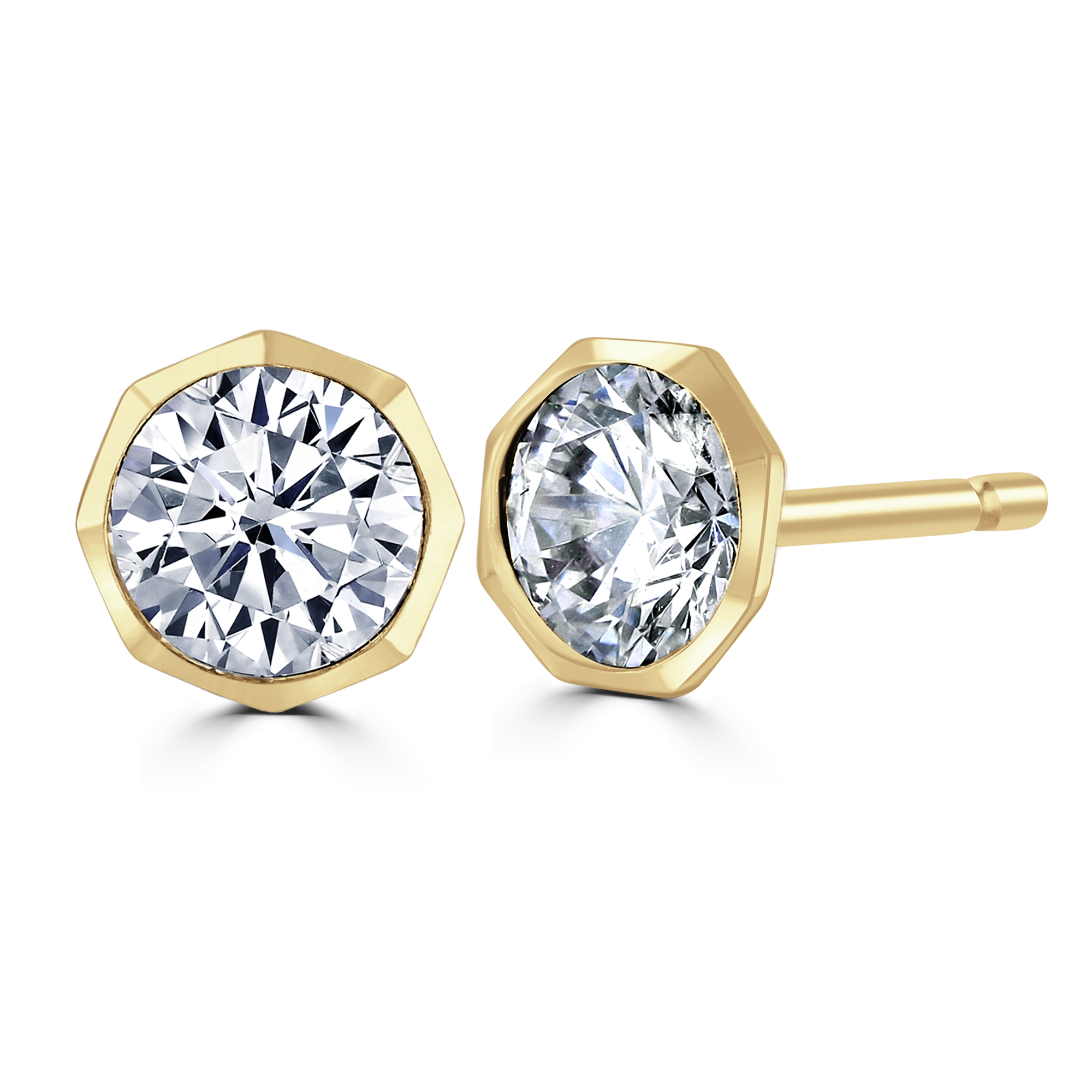18ct YG Octagonal Set Round Brilliant Cut Earrings