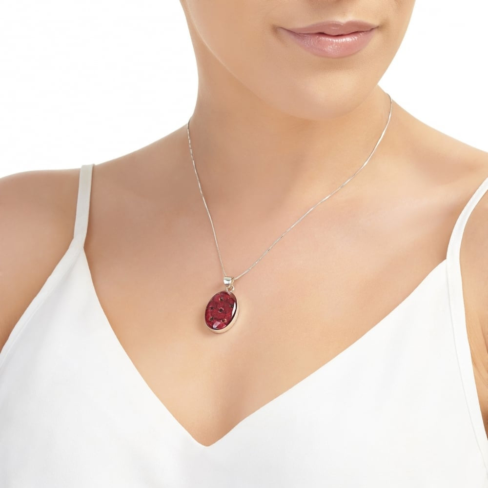 Silver Pendant - Poppy - Med Oval