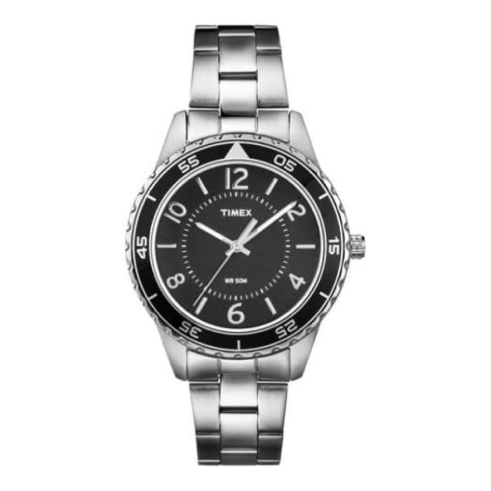 ladies Stainless Steel & Black Dial Bracelet Watch
