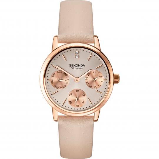 Rose Gold Case With Grey Dial & PU Strap Ladies Classic Watch