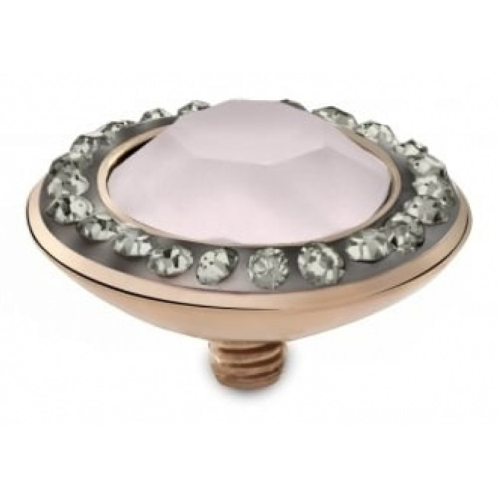 Famosa Rose Gold Plated 13mm Tondo Deluxe Powder Rose Ring Top with Black Diamond CZ