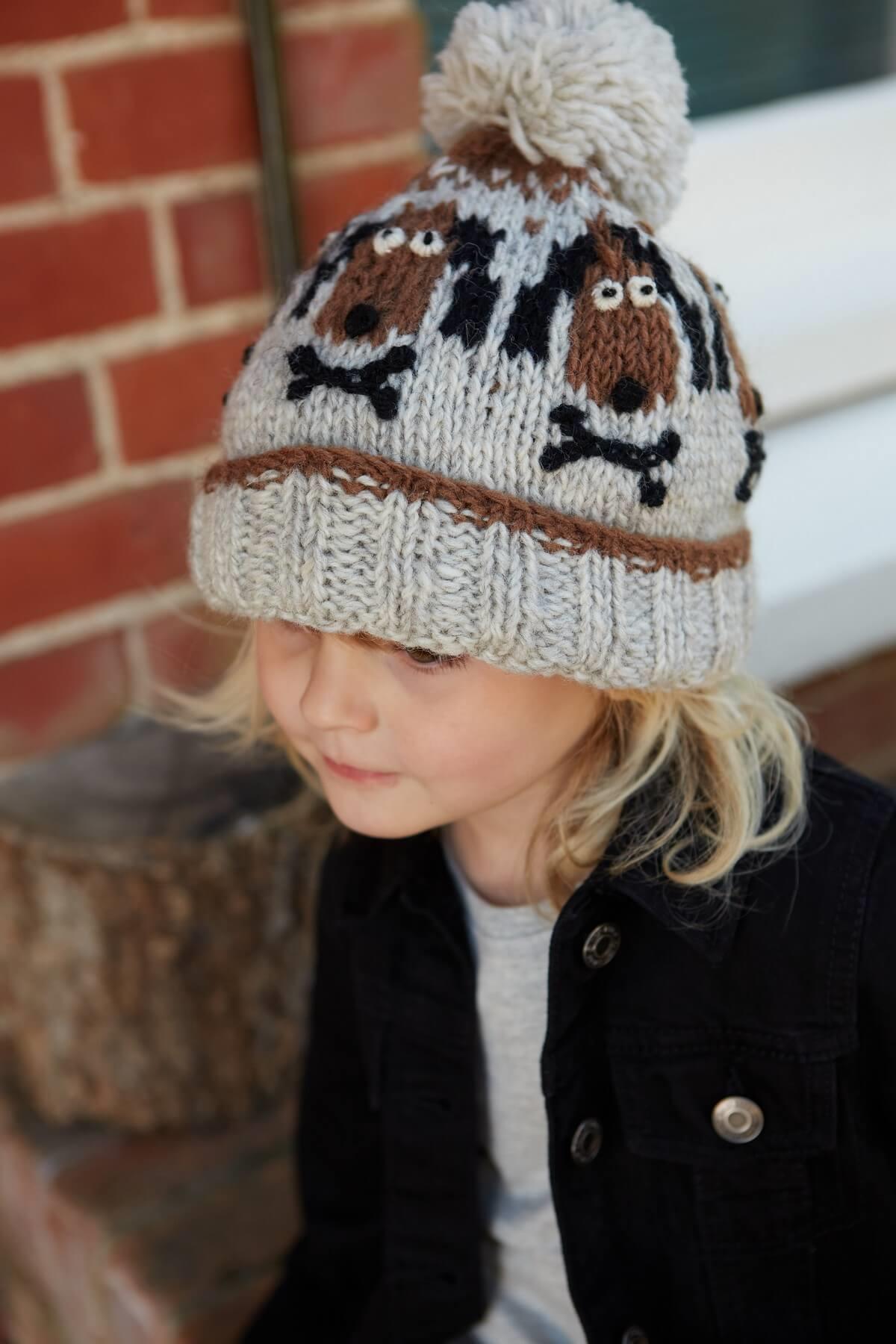 Kids Animal Bobble Hat Dog With A Bone
