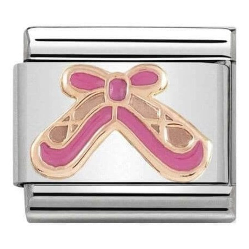Classic Symbols Link 9k Rose Gold Ballet Shoes With Pink Enamel