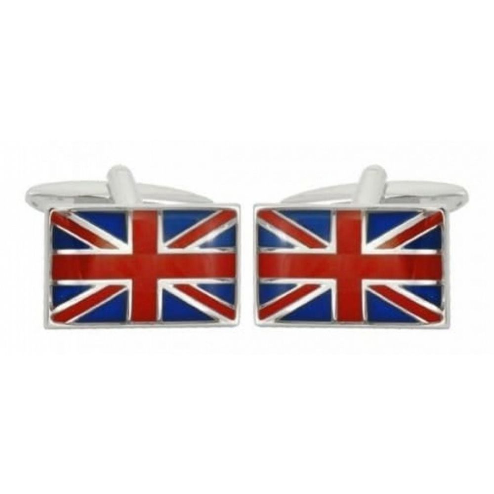 Rhodium Plated British Flag Cufflinks