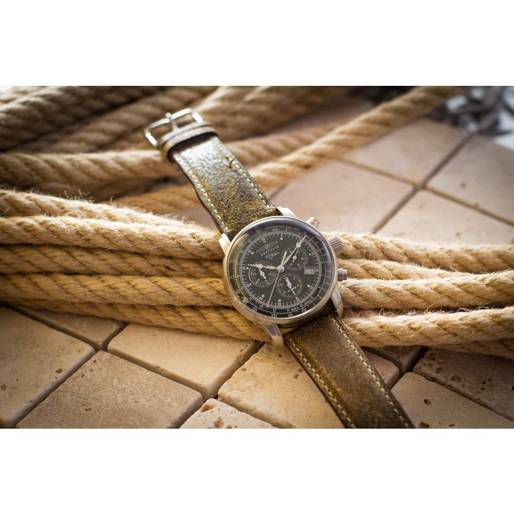 100 Jahre Zeppelin ED. 1 Black Leather & Green Chronograph Dial Gents Watch