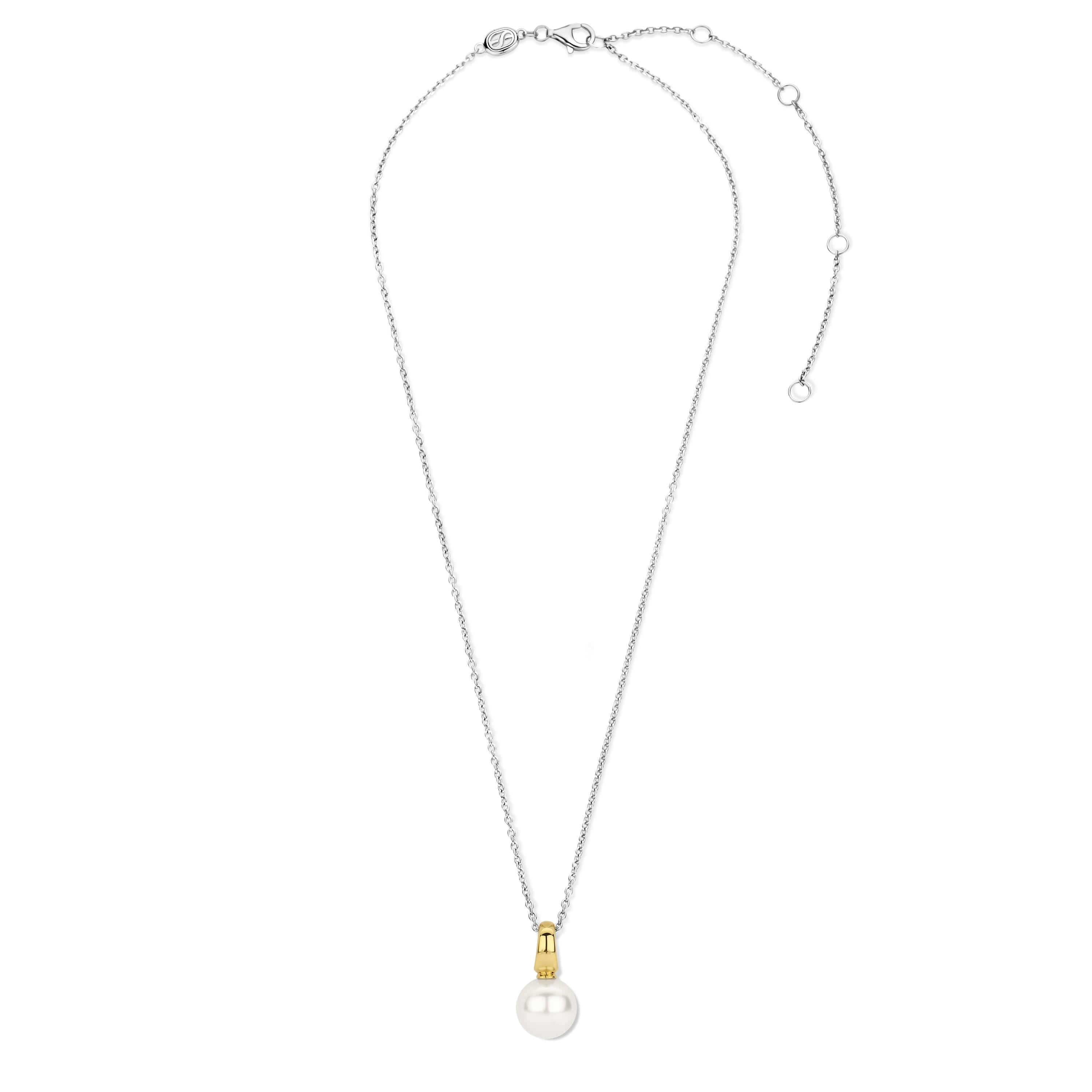 White Pearl With GP Hook Pendant & Silver Chain Necklace
