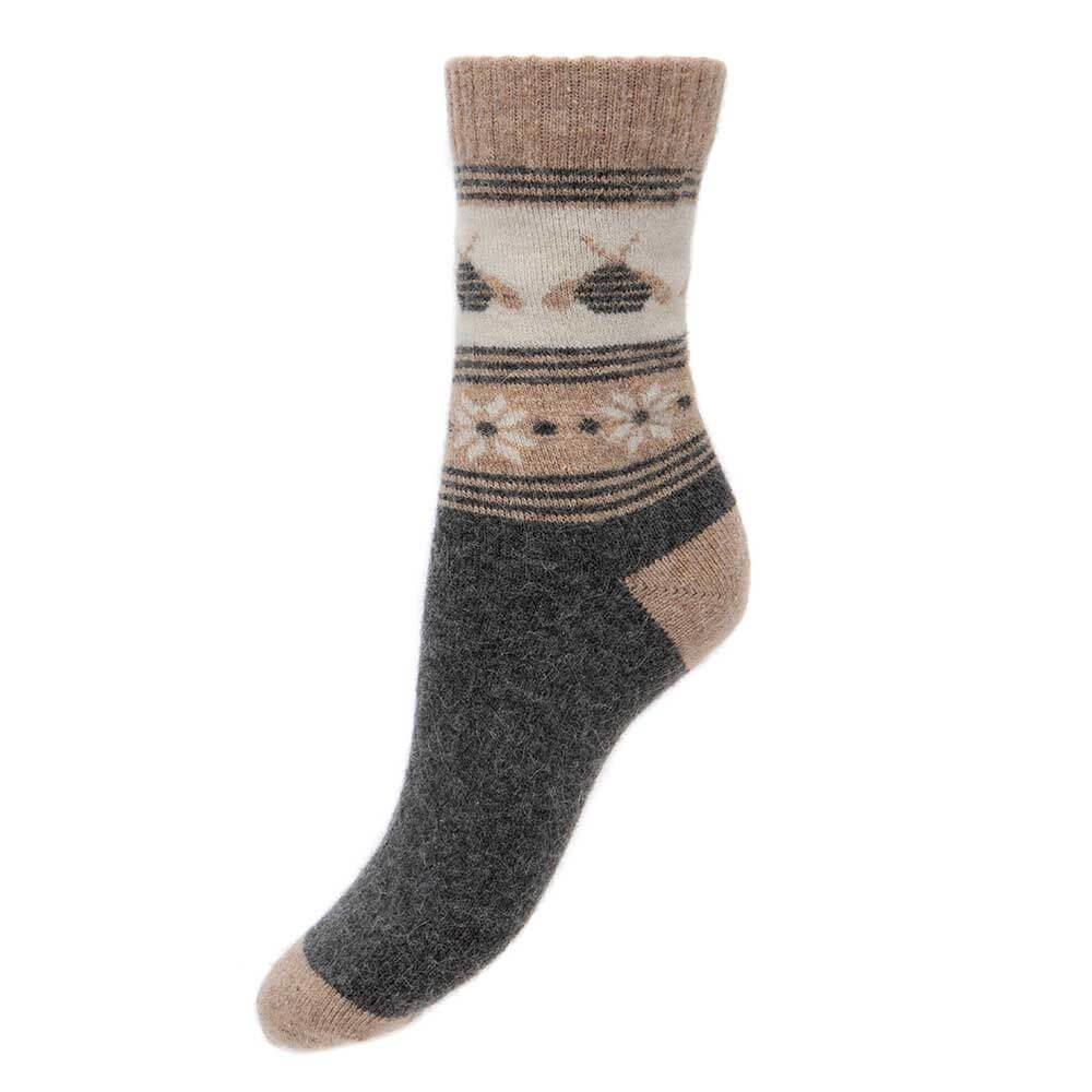 Grey & Cream Patterned Wool Blend Socks