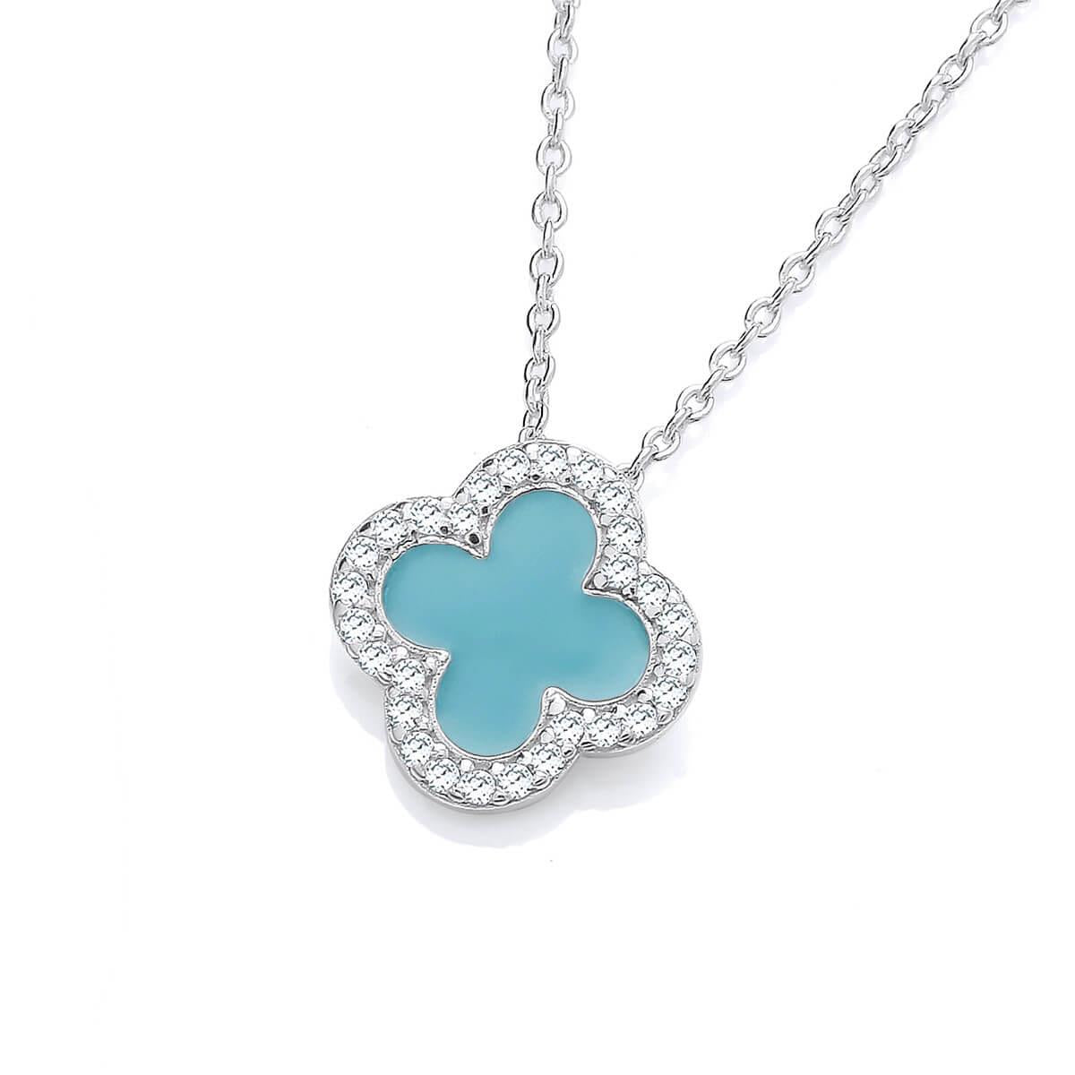 Silver & Turquoise Enamel Modern Vintage Clover Necklace