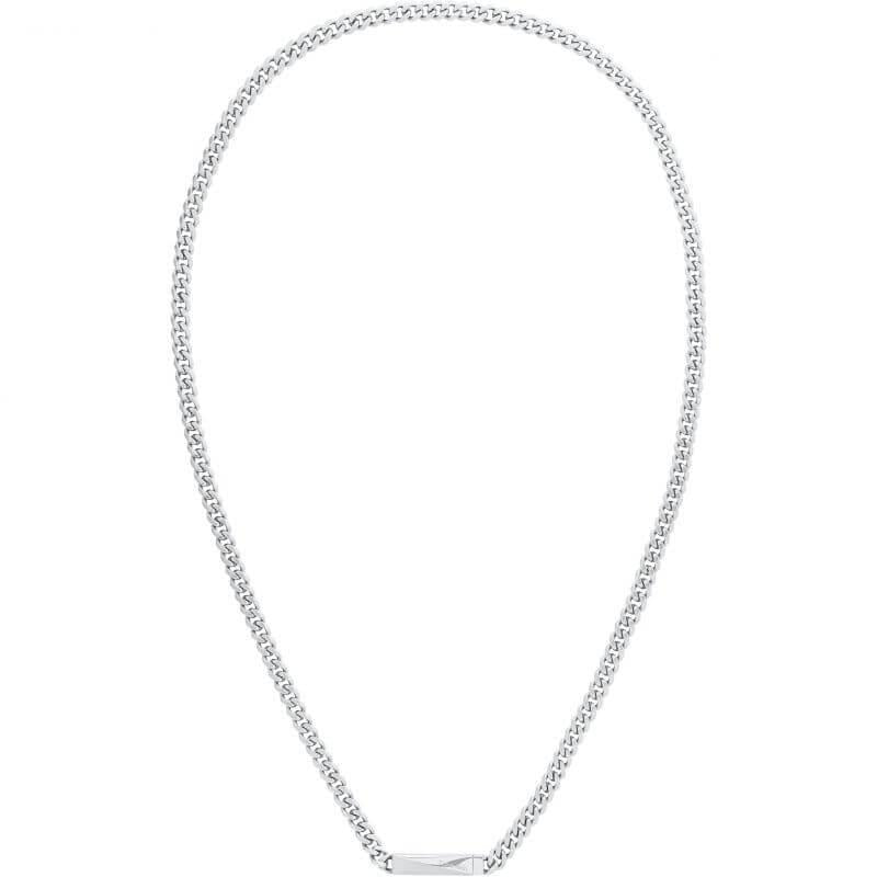 Men's Silver Tone Bar Pendant Chain Necklace