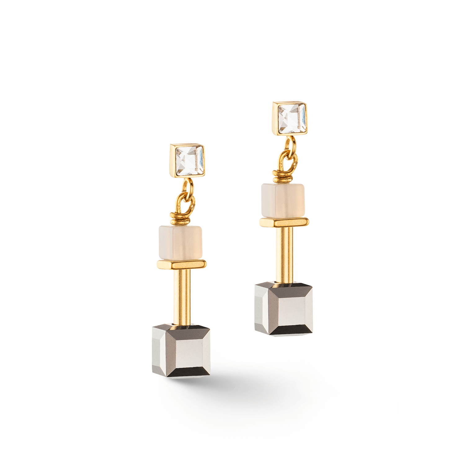 GeoCUBE Precious Grey Gold Earrings With Stickpin