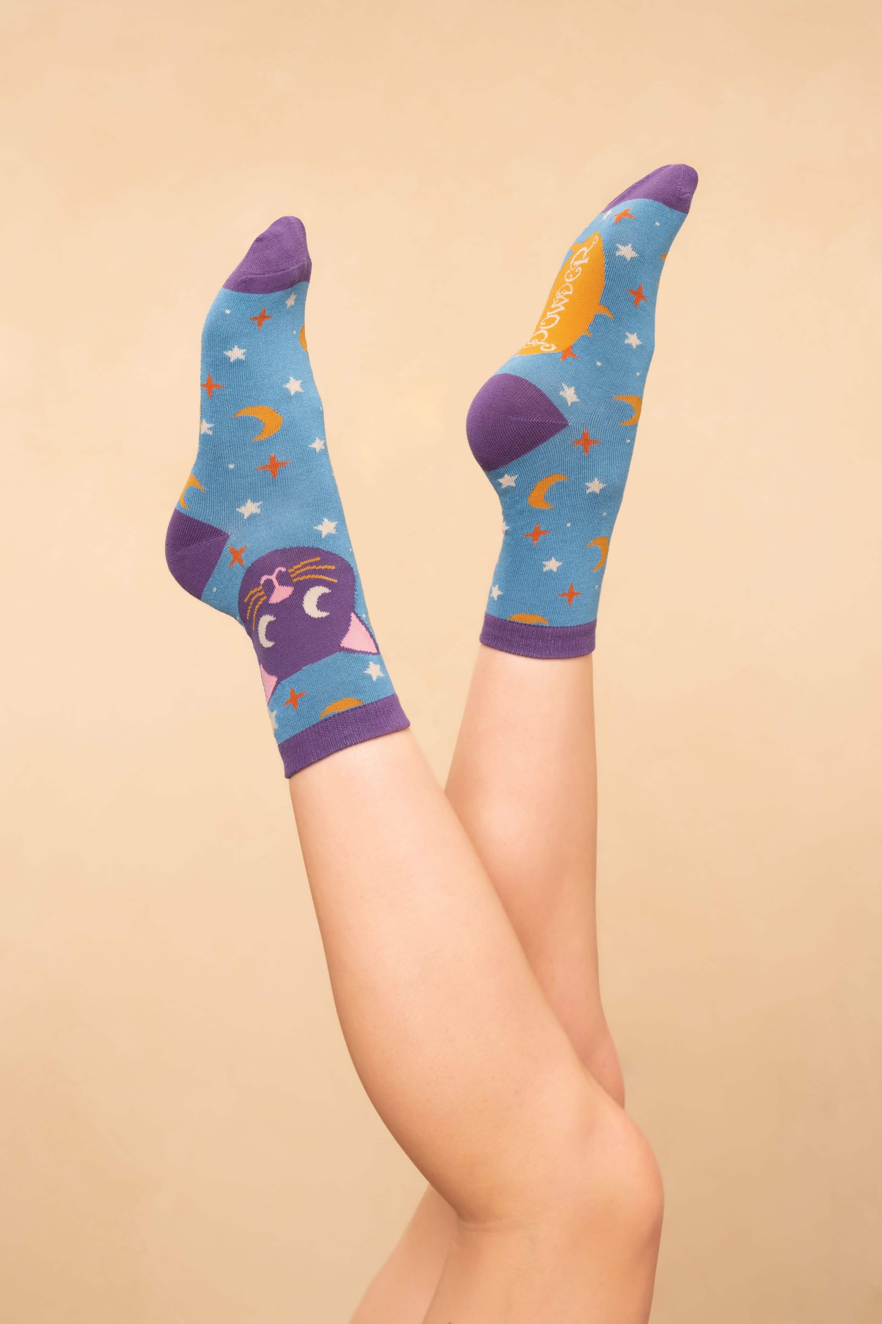 Dreamy Kitty Ladies Ankle Socks- Ice