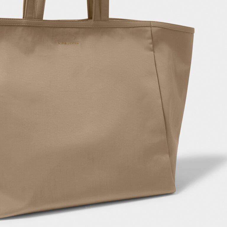 Nylon-Luxe Oversized Tote Bag - Taupe