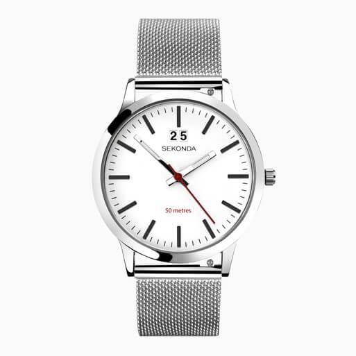 Silver Case with White Dial & Stainless Steel Mesh Bracelet Strap Men's Nordic Watch