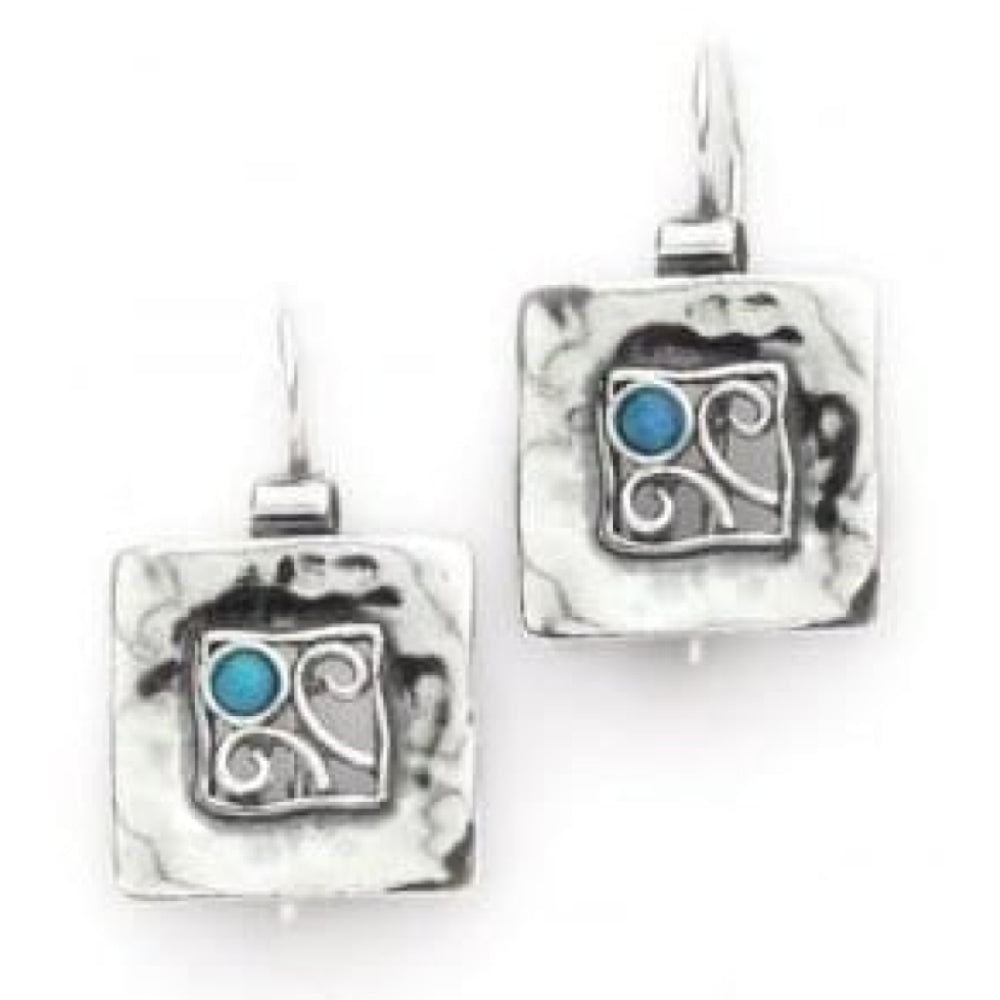 Ladies Sterling Silver Square Pattern Drop Earrings