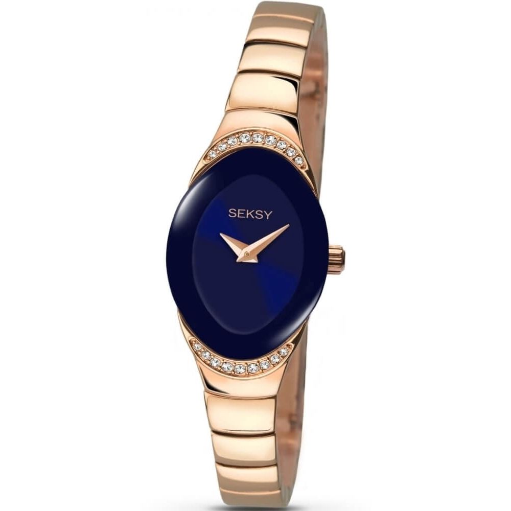 Womens Rose Gold and Blue Bracelet Watch