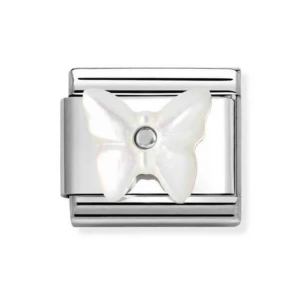 Composable Classic Link With Butterfly Symbol In White MOP