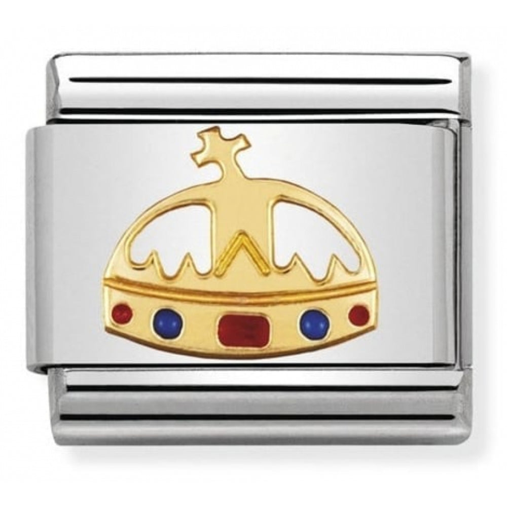 Classic Hungarian Crown In Stainless Steel With Enamel & 18k Gold Charm