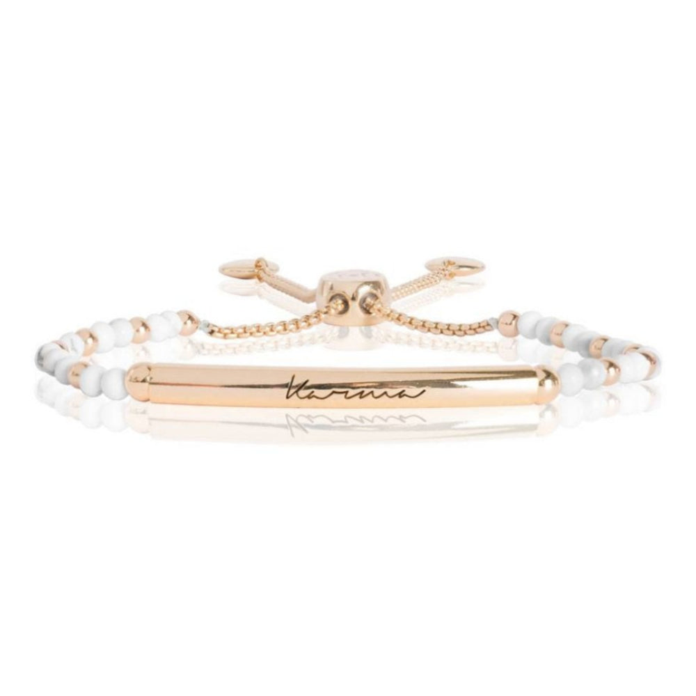 Signature Stones - Karma Engraved Yellow Gold Bar With Howlite Stones- Bracelet