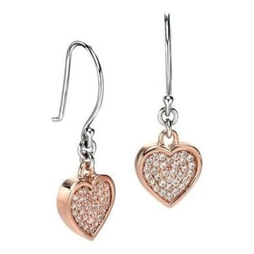 Ladies Rose Gold Crystalised Heart Earrings