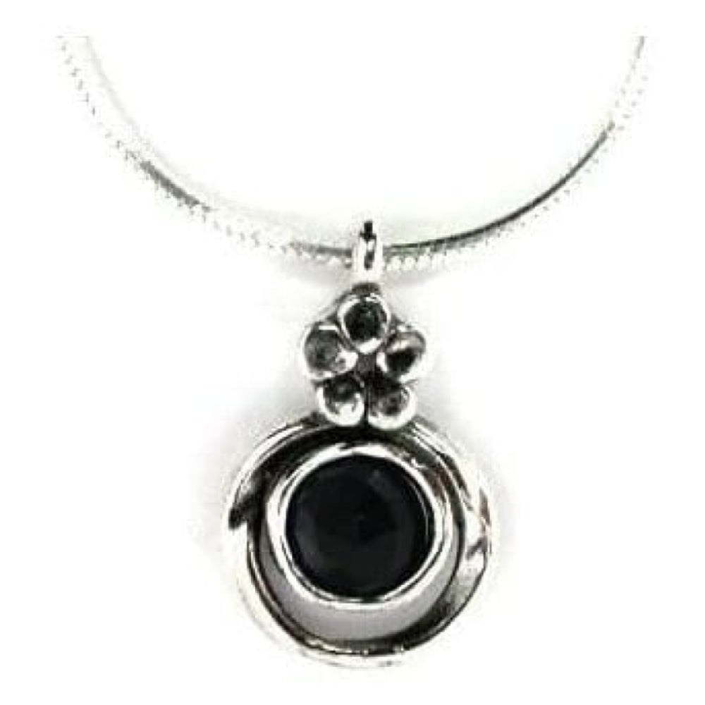 Ladies Handmade Silver Circular Black Onyx Pendant Necklace
