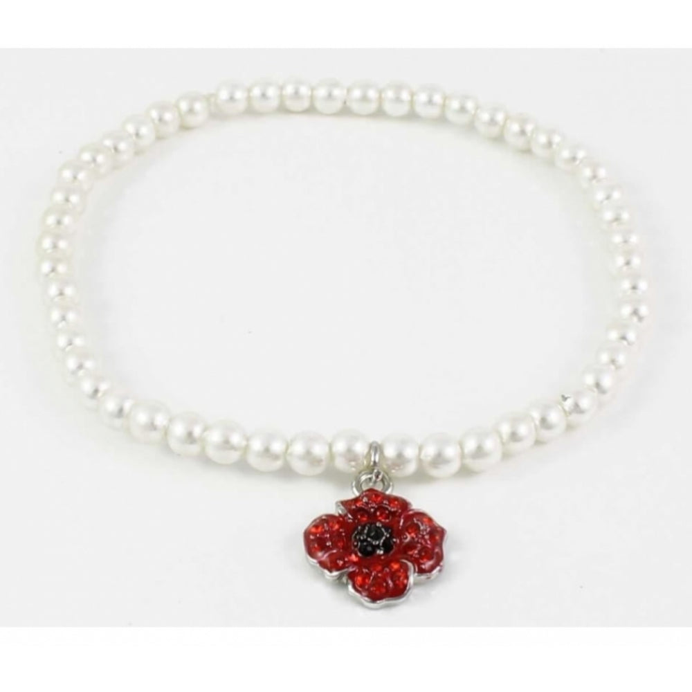 Imitation Pearl Bracelet & Poppy Charm