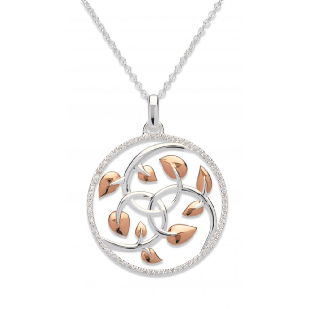 Silver 925 Circle Pendant With Rose Gold Plating And CZ Incl. Chain