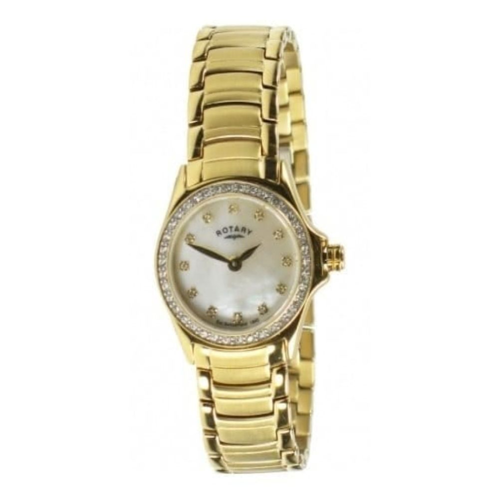 Rotary Ladies Crystalised Gold Plated Watch With MOP