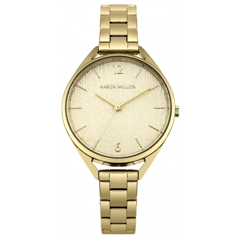 Gold Plated Polished Stainless Steel Bracelet Watch With Light Gold Grain Dial