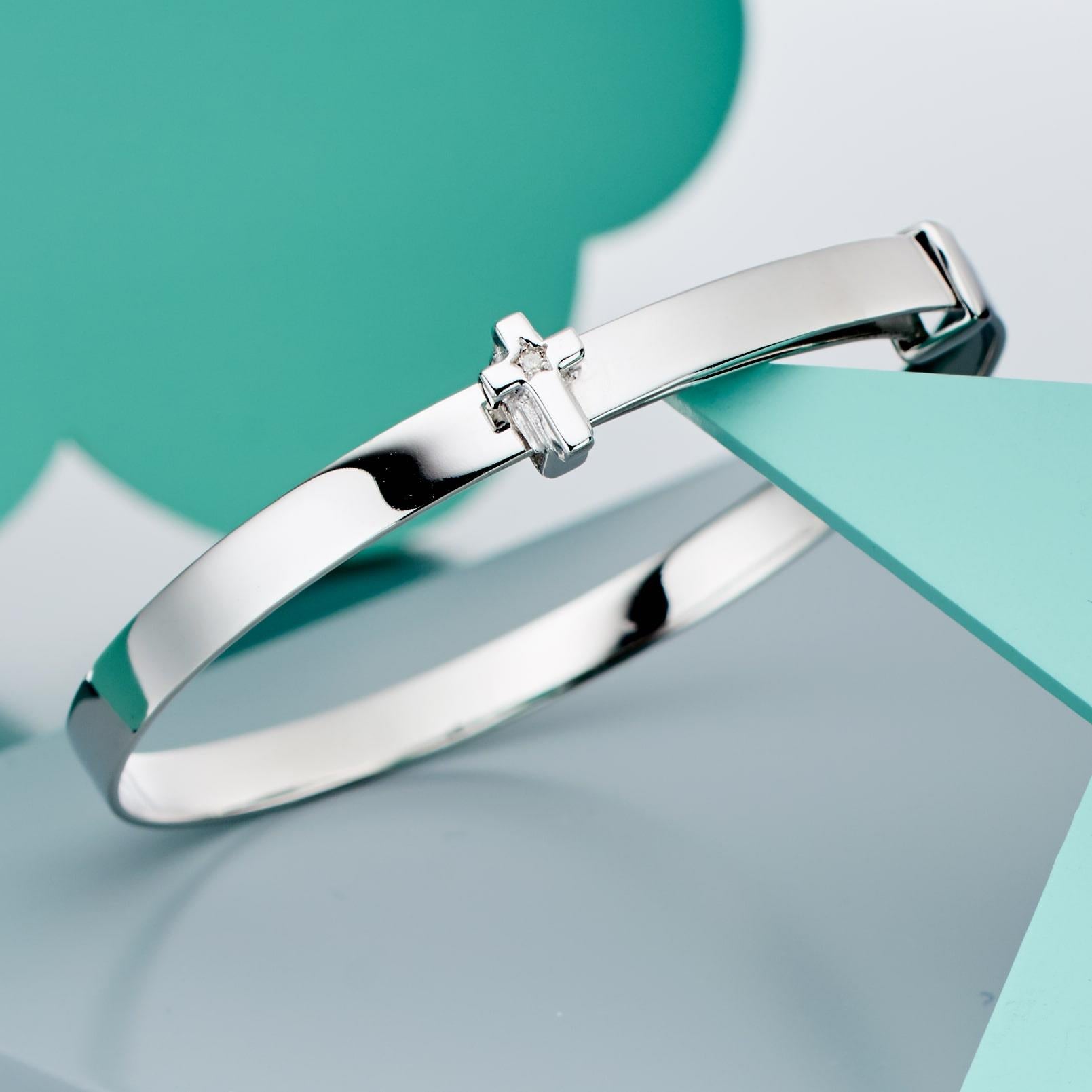 Honor -Diamond Cross Christening Baby Bangle
