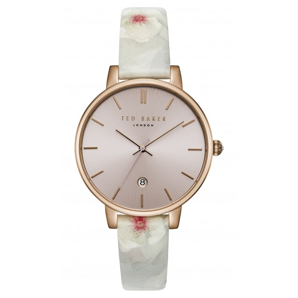 Ladies Rose Gold Tone Dial With Grey floral Leather Strap Watch