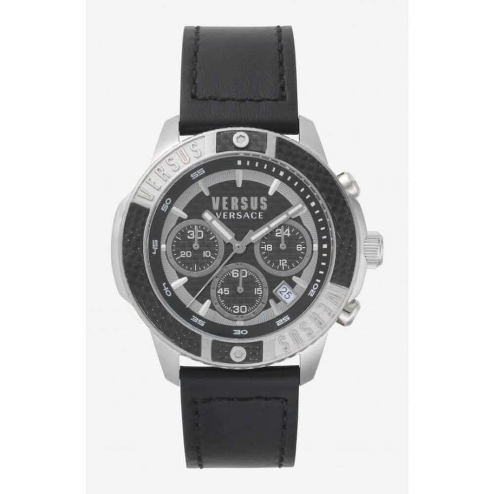Chrono Black Dial With A Black PU Strap Watch