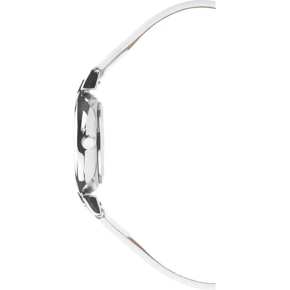 Stainless Steel Case With White Dial & White Leather Strap Ladies Watch