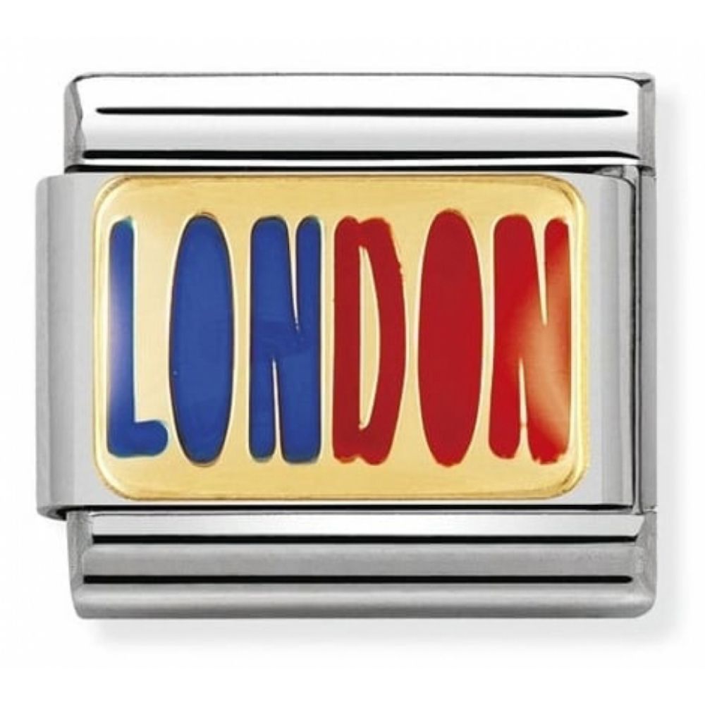 Classic LONDON In Stainless Steel With Enamel & 18k Gold Charm